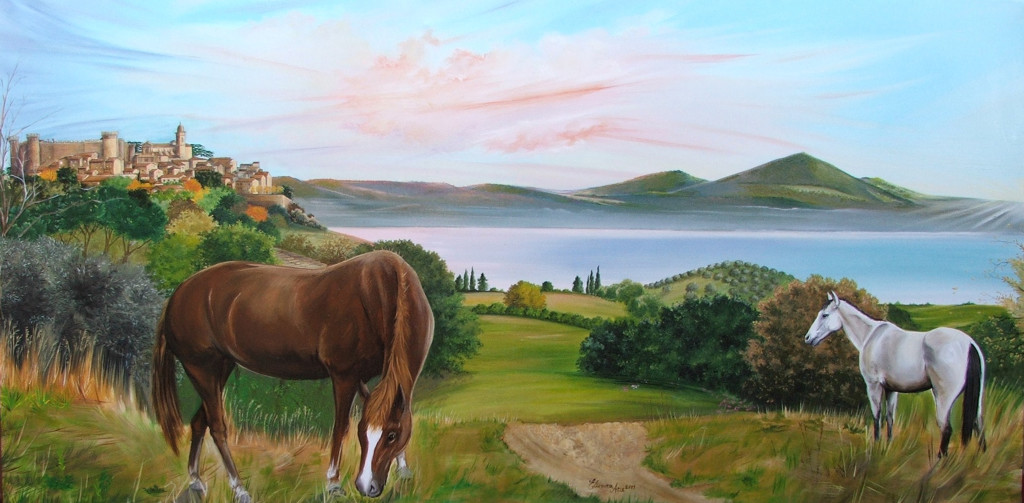 Aurora sul lago - Olio su tela cm 60x120