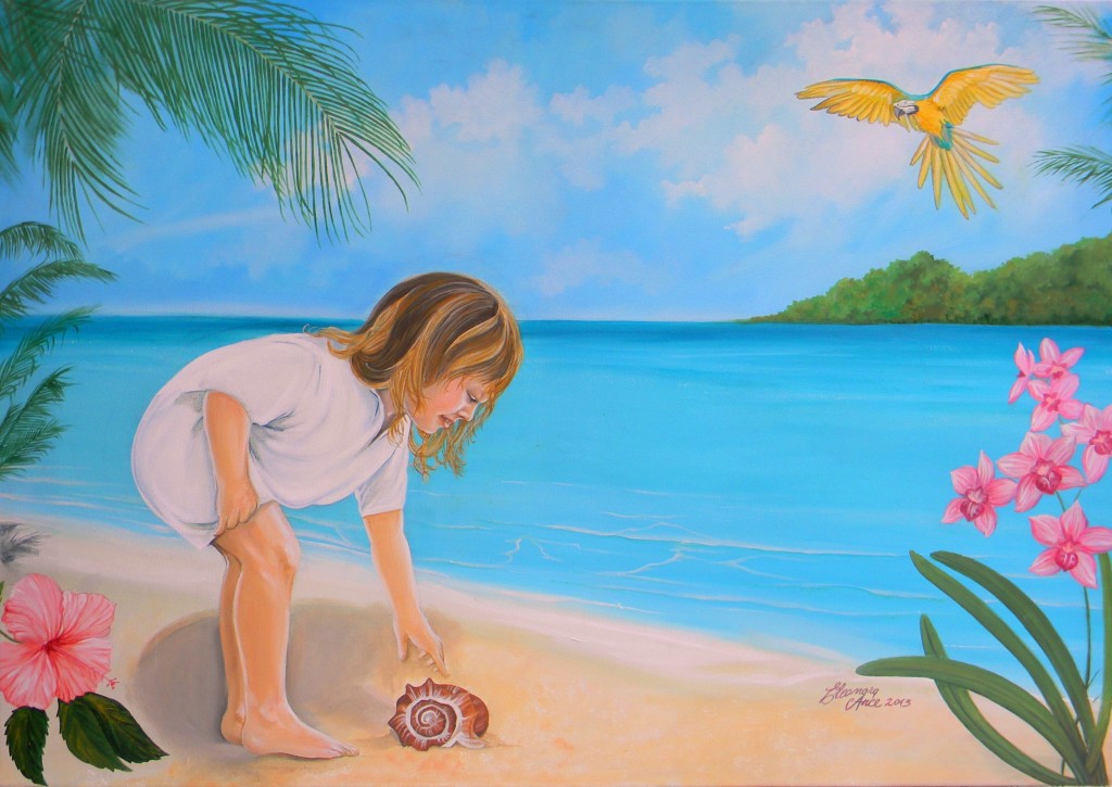 Raccogliendo conchiglie- Olio su tela cm 60x100