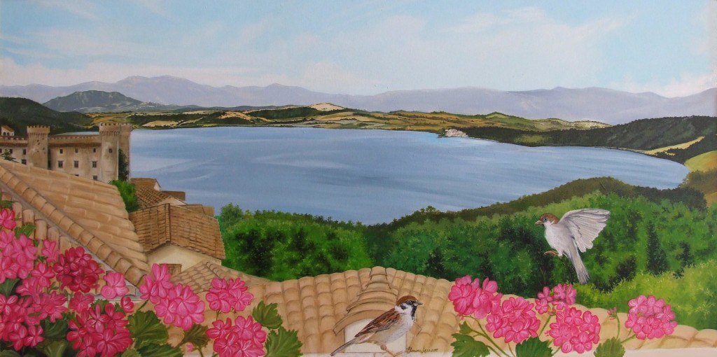 terrazza sul lago - Olio su tela cm 60x120