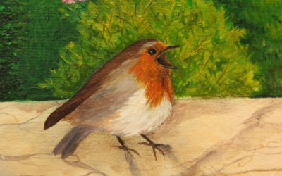 Nell'azzurrita - particolare pettirosso